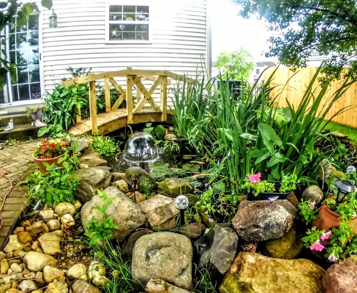 A finished backyard pond job.