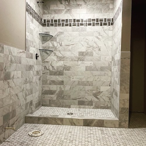 A finished bathroom tiling job.